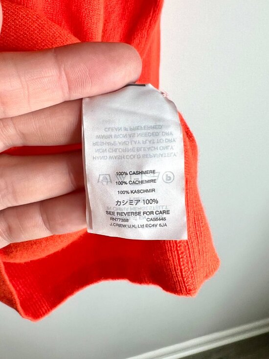 J. Crew Bright Orange 100% Italian Cashmere V-Neck Lightweight Sweater Preppy M - Picture 3 of 5